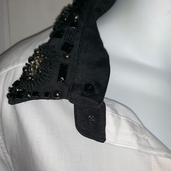 TIBI White Cotton Black Collared Bodysuit-10 - Picture 3 of 8